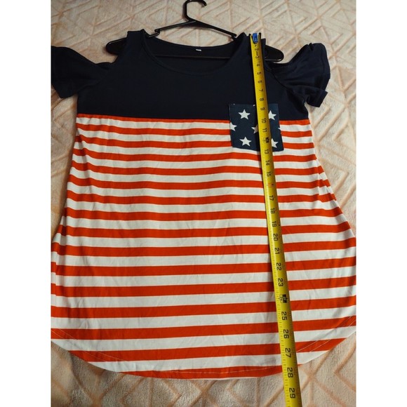 Unbranded Top Red White And Blue Stars And Stripes Cold Shoulder Size M - Picture 6 of 7